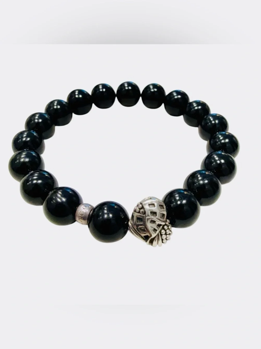 Designer LAGOS Sterling Silver Beaded Bracelet Black Agate Keep Memory Alive